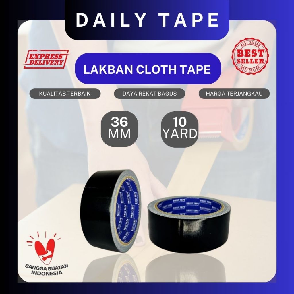 

Lakban Kain / Cloth Tape DAILY TAPE 36mm x 10 Yard - HITAM