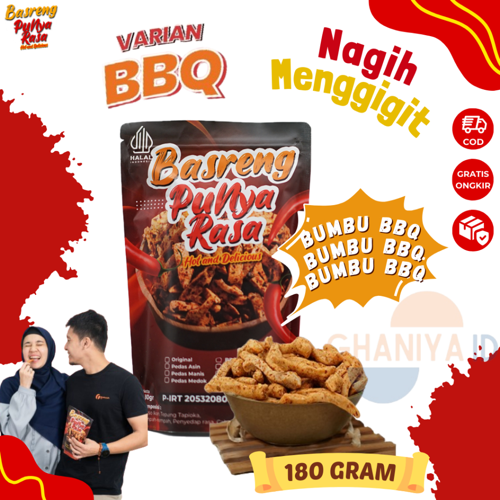 

Box Basreng BBQ Halal Bumbu Melimpah Pedasnya Barbeque Enak Pas 180 Gram