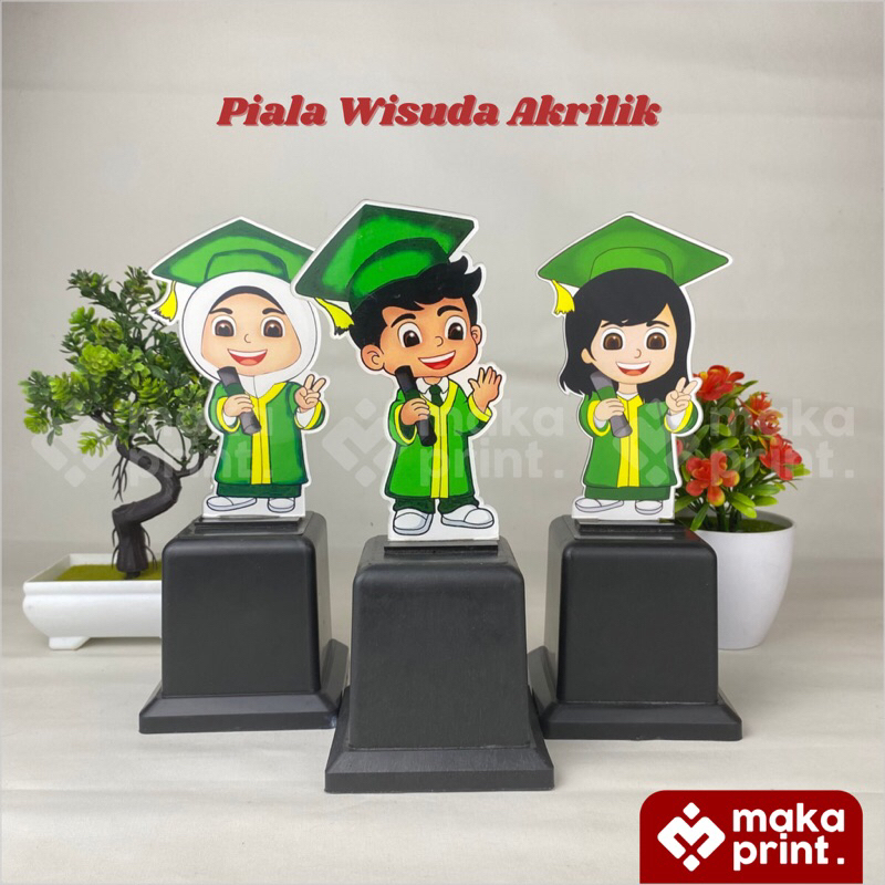 Piala Akrilik Wisuda (Hijab Hijau), Piala Akrilik Wisuda Karakter Almamater Hijau, Piala Kelulusan, 