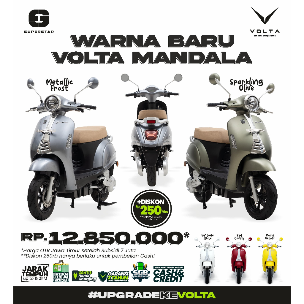 Baru Volta 403 MANDALA Motor Listrik Subsidi Pemerintah 1000 Watt Jawa Timur OTR JATIM