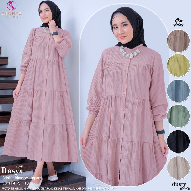 rasya midi by shofiya dress gamis polos plisket