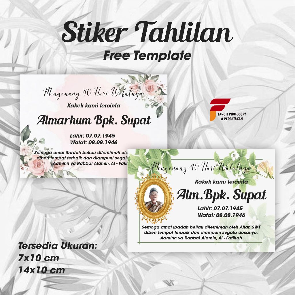 

Sticker Tahlilan, Tahlil Pengajian Mengenang 40 Hari/ 100 Hari/ 1000 Hari Murah Meriah Custom, Express Tanpa PO