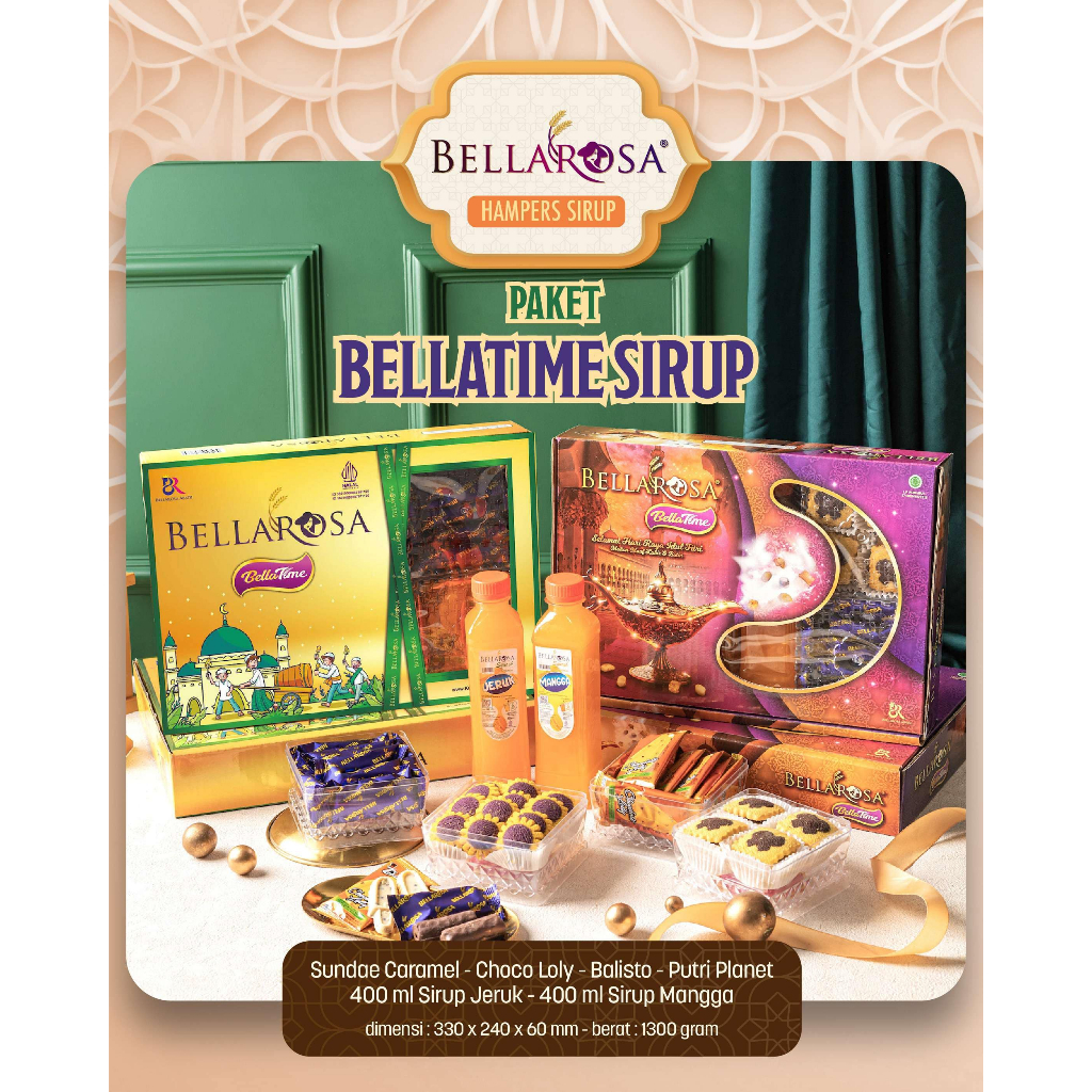 

Bellarosa BELLATIME isi 4 toples kue dan 2 botol sirup Lebaran Idul Fitri 2024
