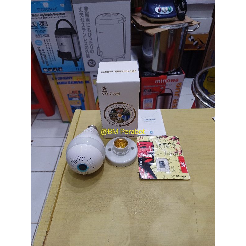 IP Camera CCTV Bulb Wifi Panoramic V380 Lampu Bohlam VR Spy Cam Owlcam + Micro SD Card