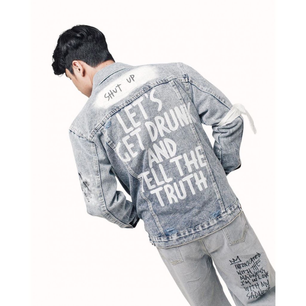 DURCHVOLK / VJJ423 /  Jaket Jeans Denim Pria Wanita Painting Ripped Patch Big Size Hitam