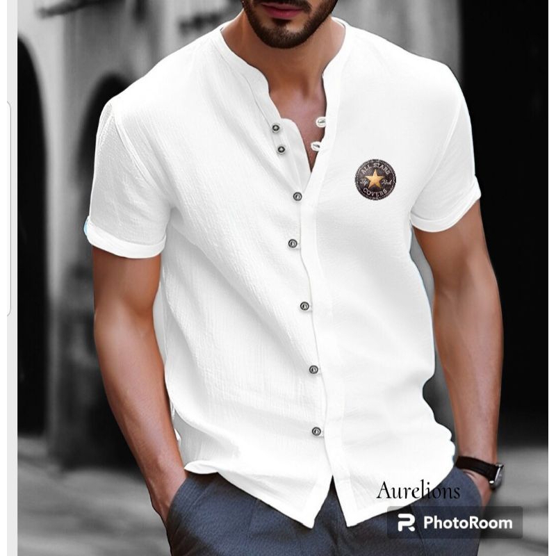 A - Kaos V Neck Style Kemeja Lengan Pendek  Allstar Distro  / Kaos Kemeja / Kaos V Neck Kancing / Ka