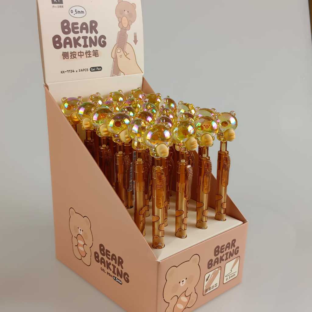 

Pen Gel Mekanik Tekan Samping/ Karakter Lucu Bear Baking Beruang 3D Crystal