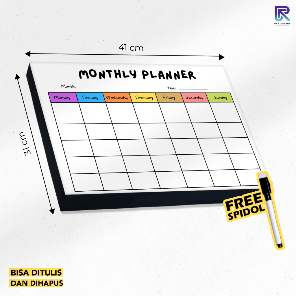 

RHA GALLERY Papan Tulis Monthly Planner Aesthetic Agenda Bulanan Schedule Board