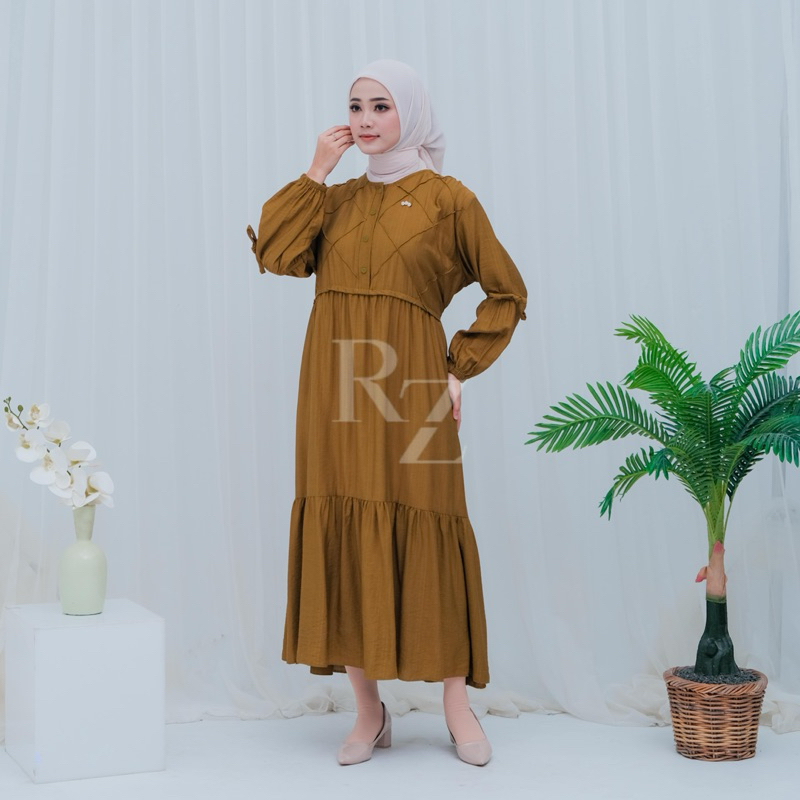 Nyamanpisan - Gamis Midi Dress Naura Polo Linen Modis Lingkar Dada 120cm Panjang 130cm