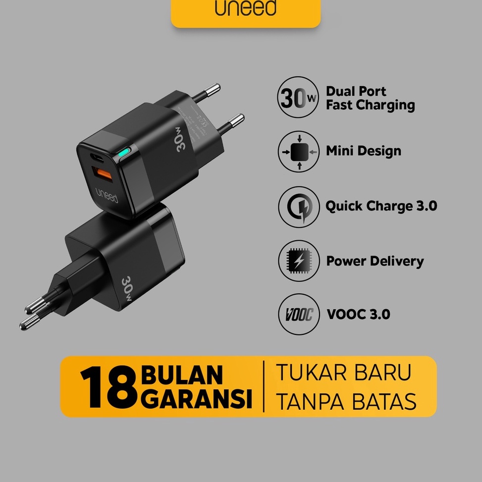 RA UNEED Mini Wall Fast Charger Dual Port 3W VOOC PD 3 QC PPS  UCH426 g Kualitas Premium