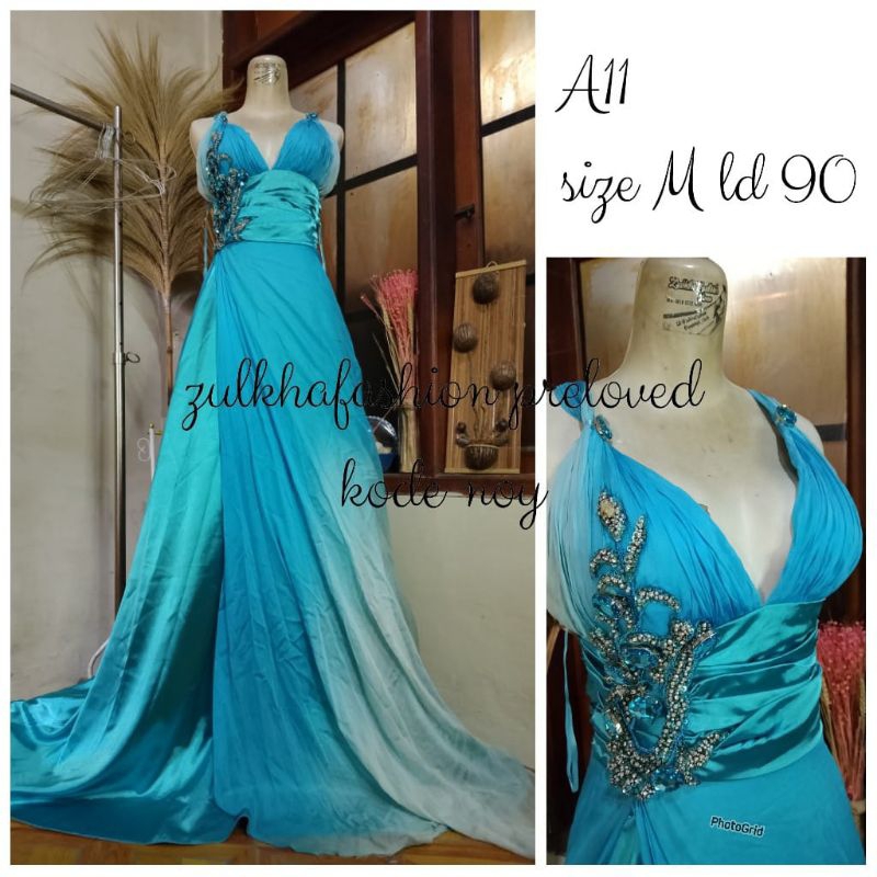 GAUN BIRU MEWAH LONGDRESS PESTA WEDDING