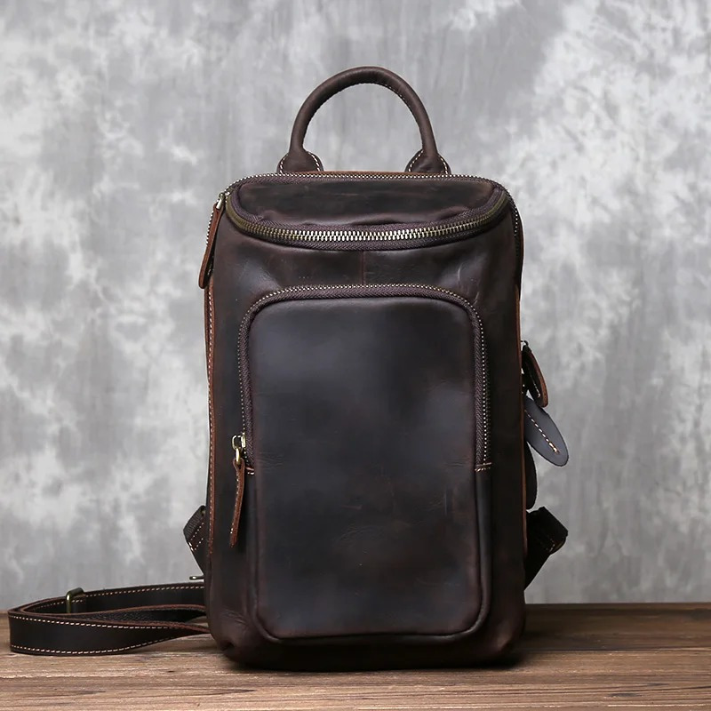 TAS SELEMPANG DADA PRIA KULIT ASLI ADA 2 JENIS CRAZY HOURSE DAN FULL UP