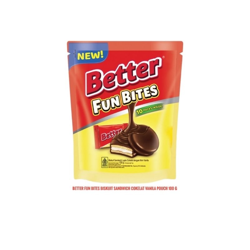 

Better Fun Bites Biskuit Sandwich Cokelat Vanila Pouch 100 g