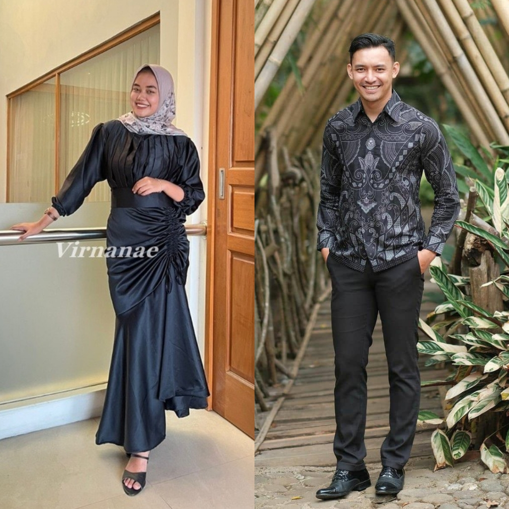 VENYA Couple Dress Kondangan Satin Polos Lengan Balon Baju Lebaran Gamis Bridesmaid Terbaru