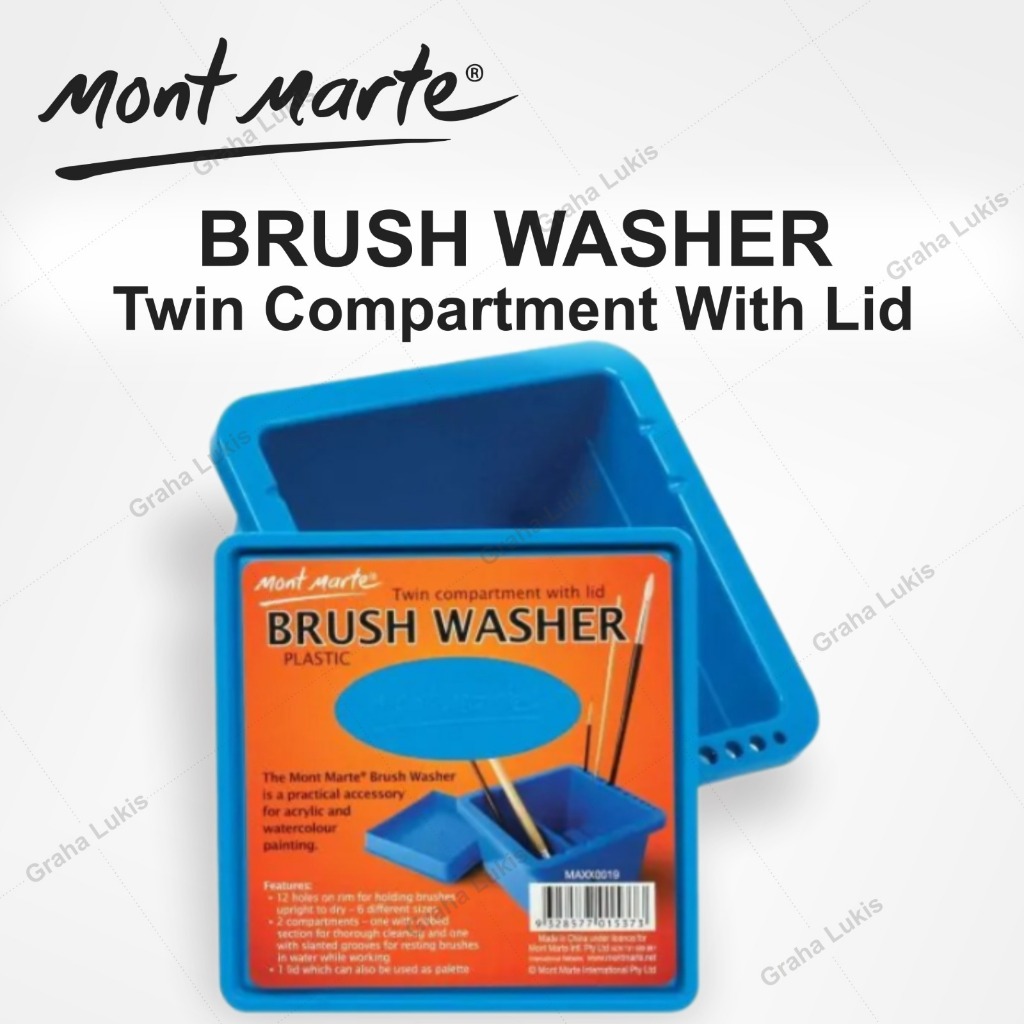 

Mont Marte Brushwasher Twin Compartment Square Plastic