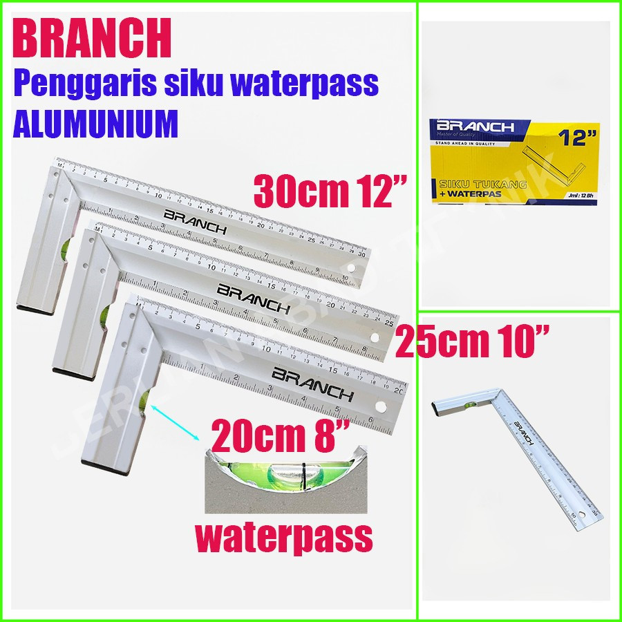 

penggaris siku alumunium WATERPAS BRANCH 8" 10" 12" meter tukang