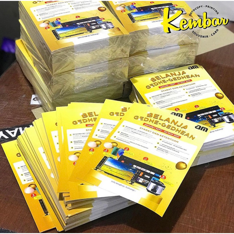 

BROSUR 10 x 21 cm/A6/A5/A4 full collours 1 sisi/2 sisi hvs 70/80 gr / cts 120/150 gr