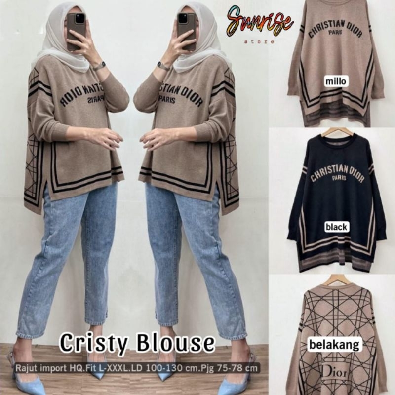 ATASAN BLOUSE WANITA JUMBO/CRISTY/BLOUSE SWEATER WANITA JUMBO RAJUT IMPORT HQ JUMBO LD 130 CM FIT XX