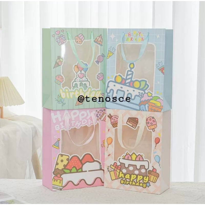 Paper Bag Tas Kado Happy Birthday Ulang Tahun Ultah Hadiah Anak Perempuan Laki Laki Biru Pink Souven