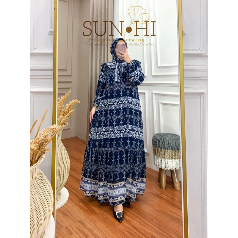 SUN.HI - GAMIS set HIJAB CERUTY ETNIK TER BARU  GAMIS CERUTY BABY DOLL FREMIUM ETNIC MODEL BUNGA ETN