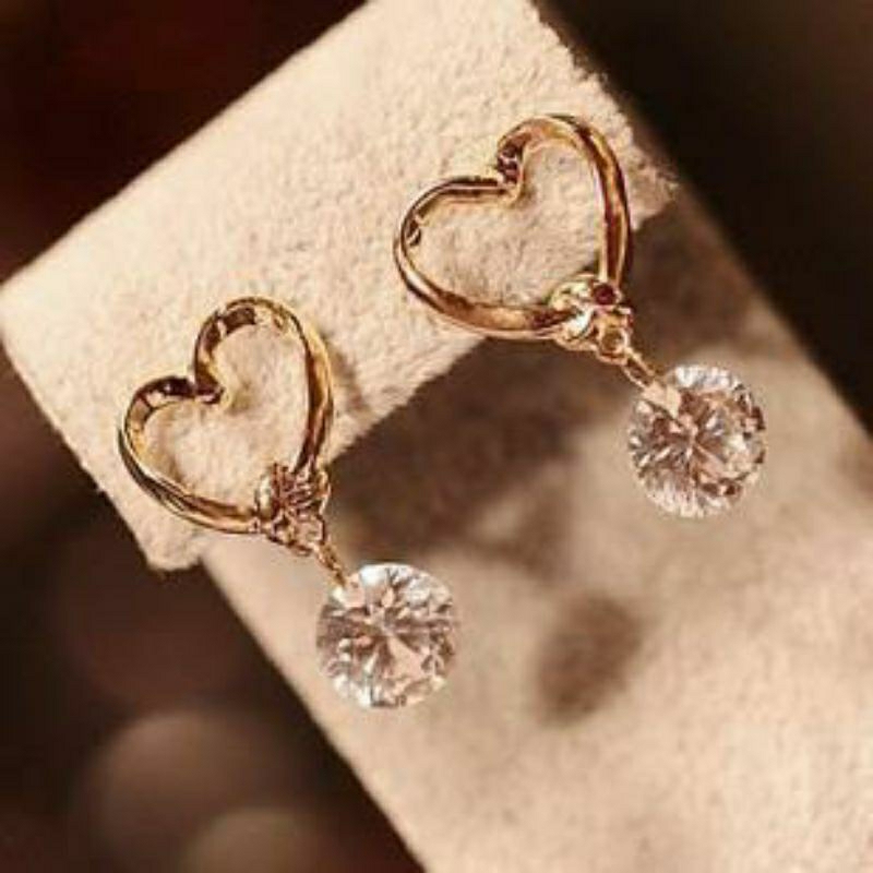 Anting tusuk stud berlian imitasi hati heart love earring earrings ear ring wanita perempuan aksesor