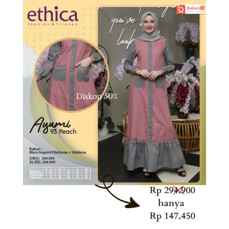 Gamis Ethica Trendy_DISKON 50%_100%ORI|AYUMI 93 PEACH |