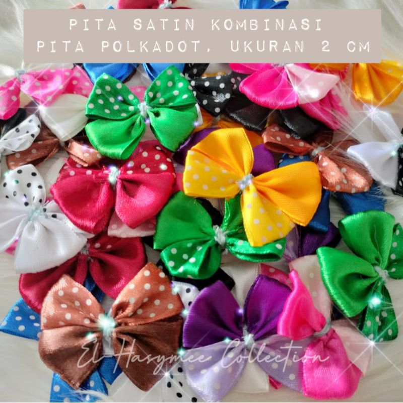 

[1 PCS] Pita Kain Satin Kombinasi Pita Polkadot / Pita Kado / Ribbon Ukuran 2 cm (L=4,5cm x P=4cm)