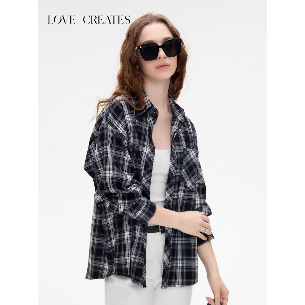 Love Creates Oversized Cotton Shirt Longsleeve Kemeja Kotak-Kotak Wanita (CY005)