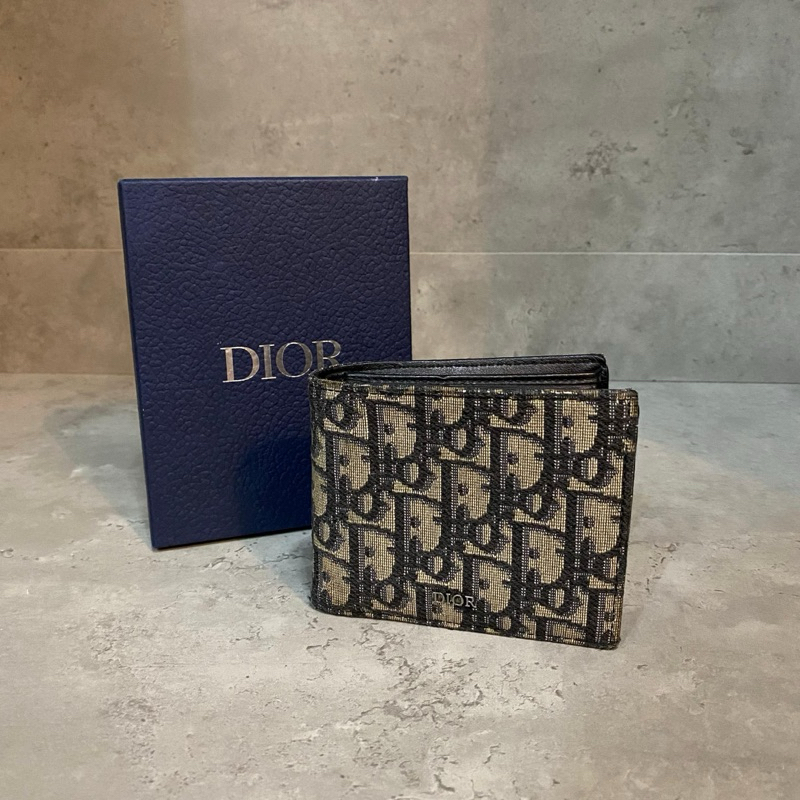 CHRISTIAN DIOR OBLIQUE JACQUARD BIFOLD WALLET BEIGE WITH COIN POUCH