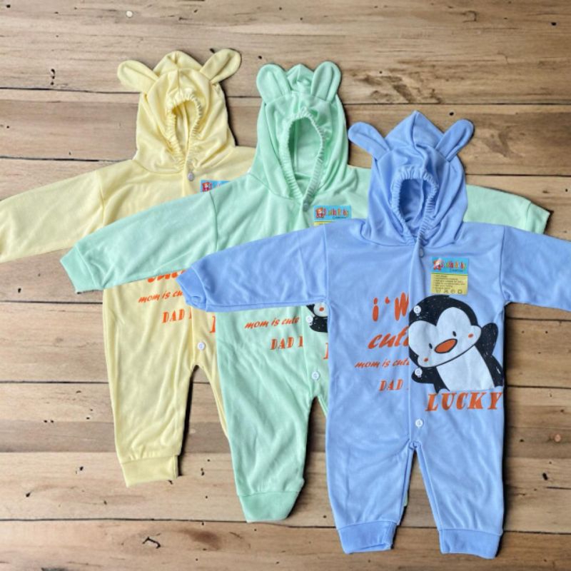 Jumper Bayi Newborn Jumper Panjang Kupluk Motif Penguin