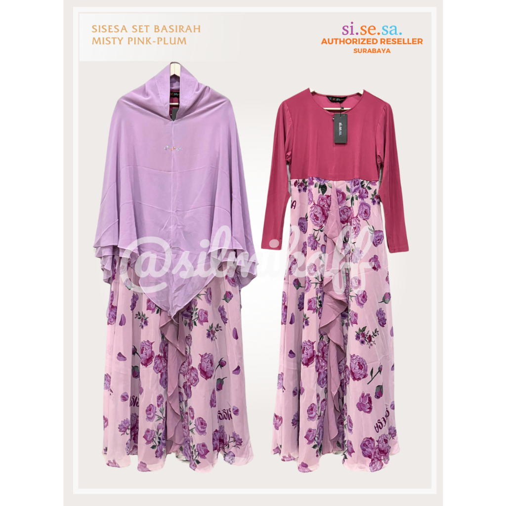 [SILMIKAFF] Sisesa Set BASIRAH MISTY GREY-RED Premium Syari Setelan Baju Muslim Wanita Dress Trendi 