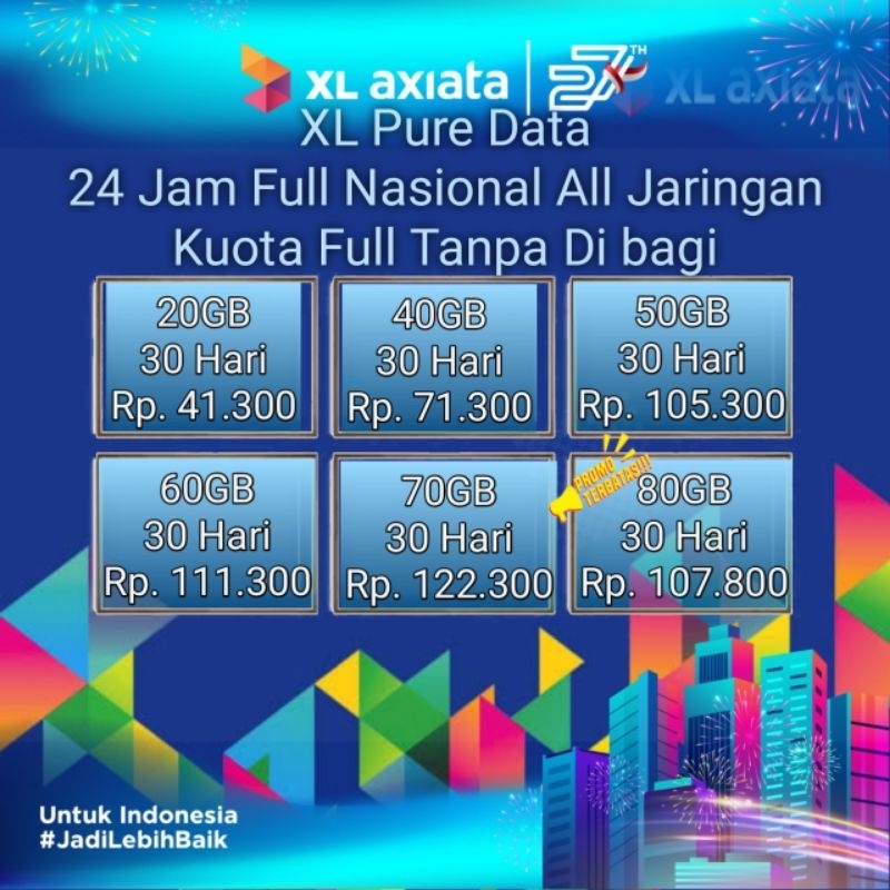 Paket Data Isi Ulang Kuota XL Hotrod Pure Data 30 Hari 24 Jam Full Nasional Tanpa Dibagi
