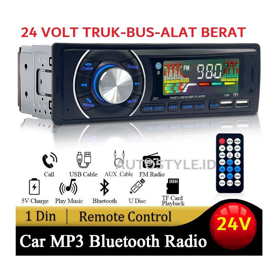 Paling Diminati TAPE MOBIL TRUK BUS ALAT BERAT 24 VOLT BLUETOOTH USB FM RADIO MODEL A72 MP3 AUX TAPE