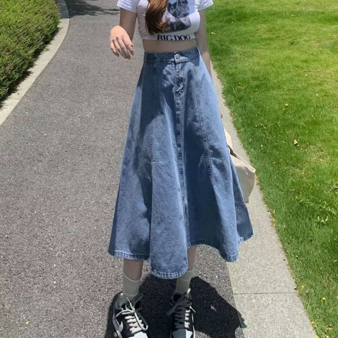 STOK SIAP COD Rok jeans panjang wanita Rok maxi jeans rok plisket jeans Import Denim Rok kekinian 22