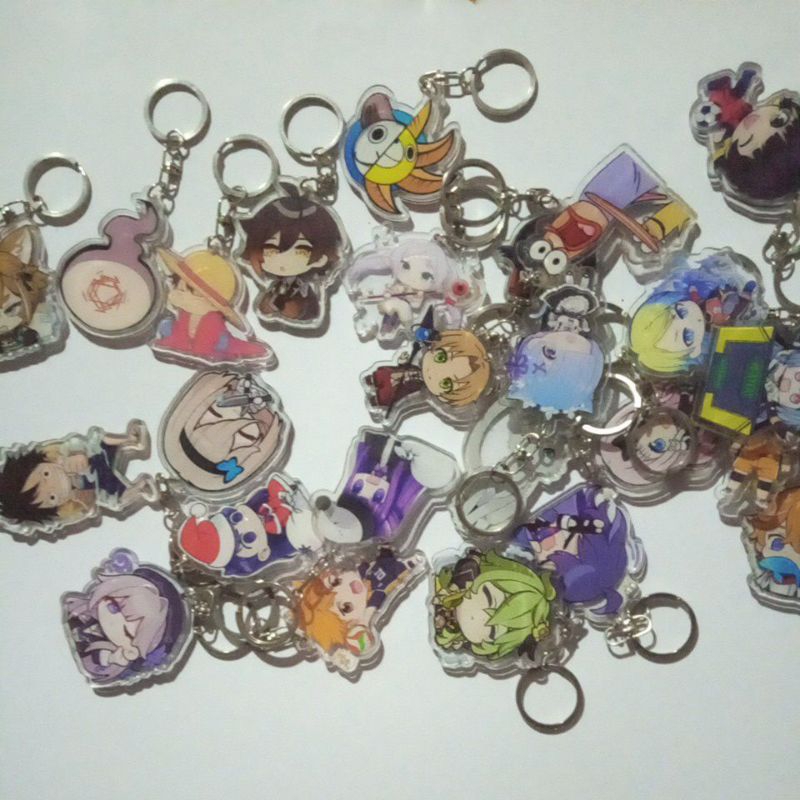 Keychain Akrilik Pinggiran Bening - Souvenir Gantungan Kunci Game Anime - Zhongli Xiao Kazuha Baal R