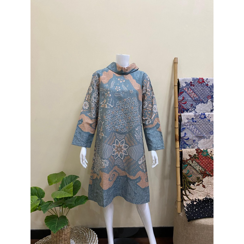 Tunik batik modern kantoran warna pastel | dress batik kantoran premium