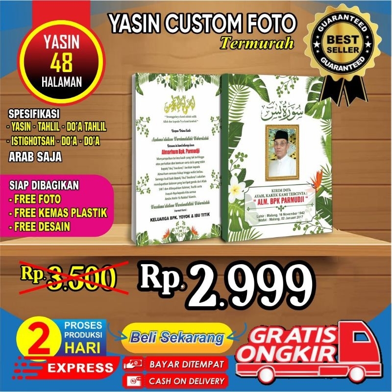 Buku Yasin & Tahlil Custom | Gratis Desain & Cetak Foto | Yasin Foto Almarhum | Buku Yasin Mengenang