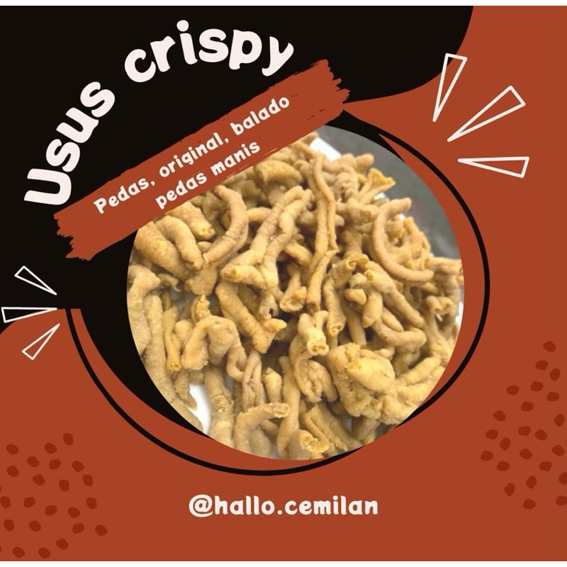 

Cemilan Usus Crispy || Pouch-25gr-50gr || Halal100% || Terdaftar PIRT