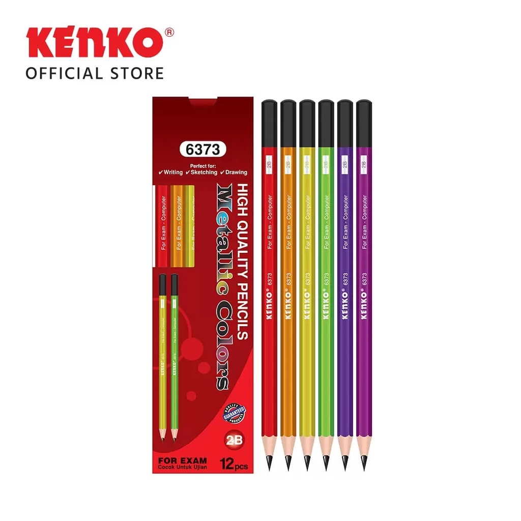 

1 Pack Pensil 2B Kenko 6373 Hitam Kayu Serut Metallic Colors Isi 12 Buah