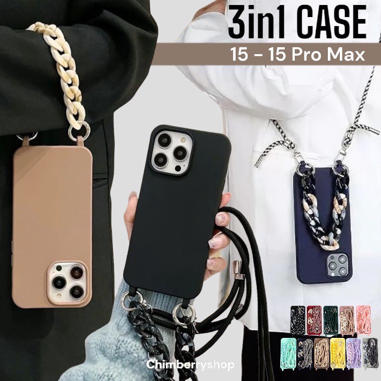 cn  READY  3in1 Sling Chain Casing Iphone 15 15 Plus 15 Pro Max 14 14 Plus Lanyard Case Tali Selempa