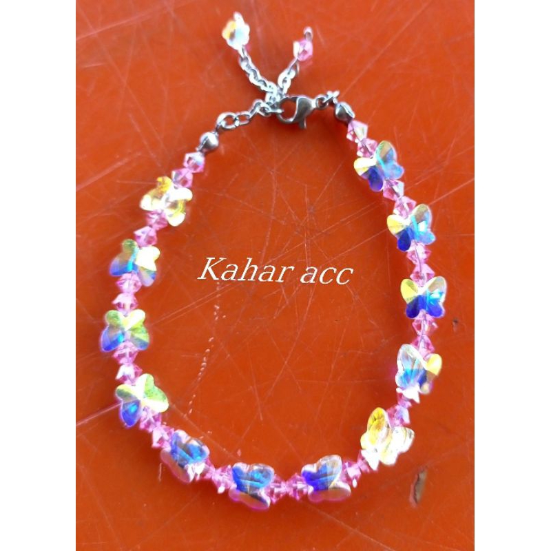 gelang tangan dewasa kristal kupu². dan kristal bicone swarovski 4 mm