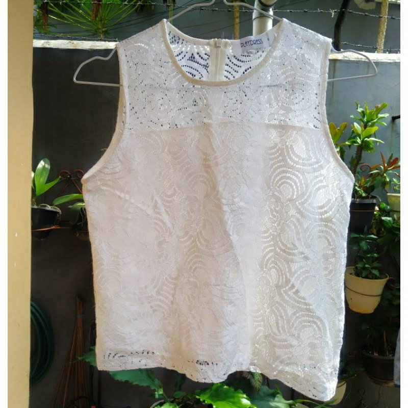 Atasan putih/Blouse/Kemeja/Dress Putih Brukat/Atasan Brukat/Brukat