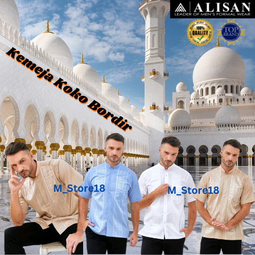Baju Pria KOKO ALISAN BORDIR Lengan Pendek