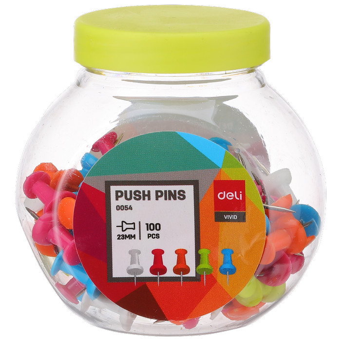 

Jarum Push Pin 0054 DELI isi 100 pcs + toples