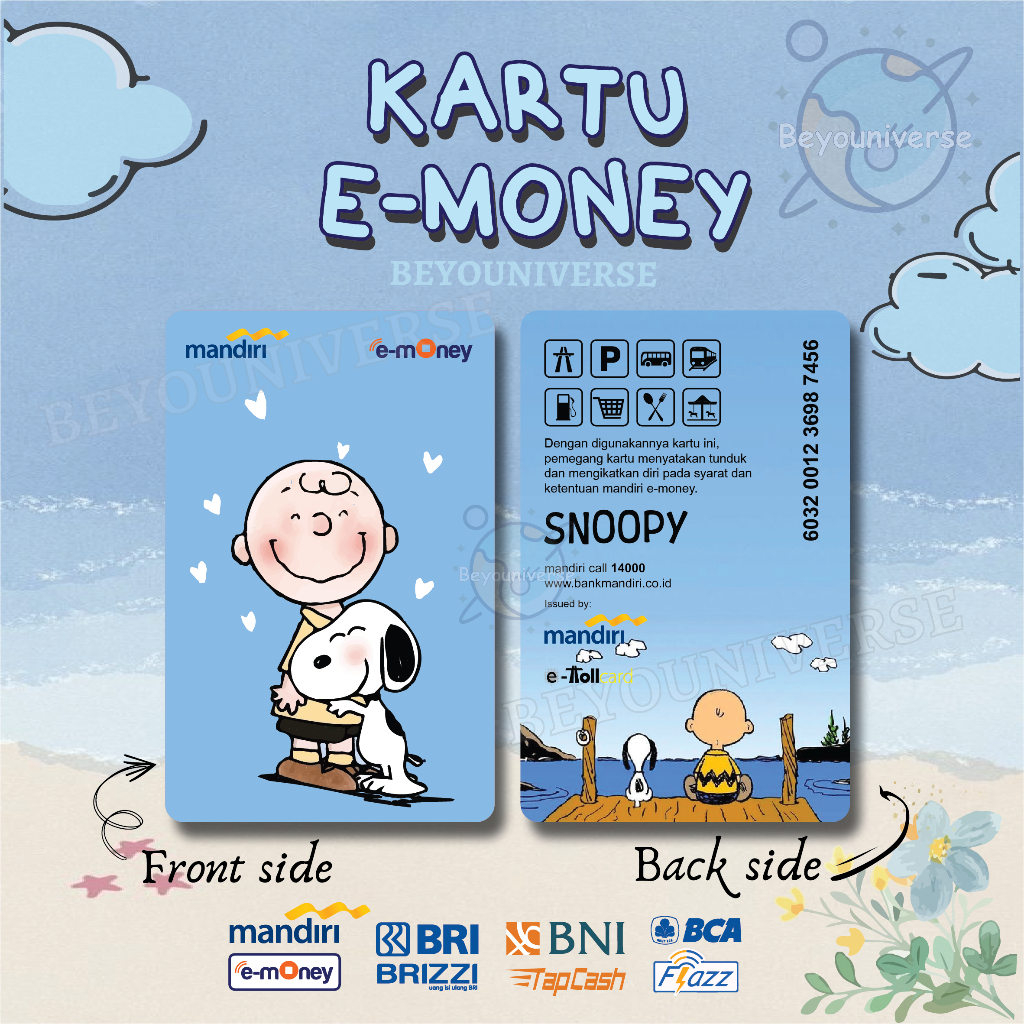 Emoney Etoll Snoopy and Friends Peanuts Kartu Mandiri E-money E-toll Bca Flazz gen 2 Bni Tapcash Bri