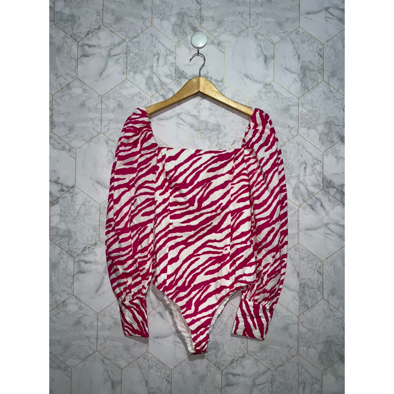 blouse zara leopard pink fuciah fanta