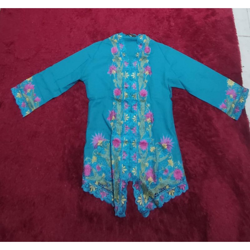 Kebaya Bunga Bunga Ncim Semarangan Biru Tosca