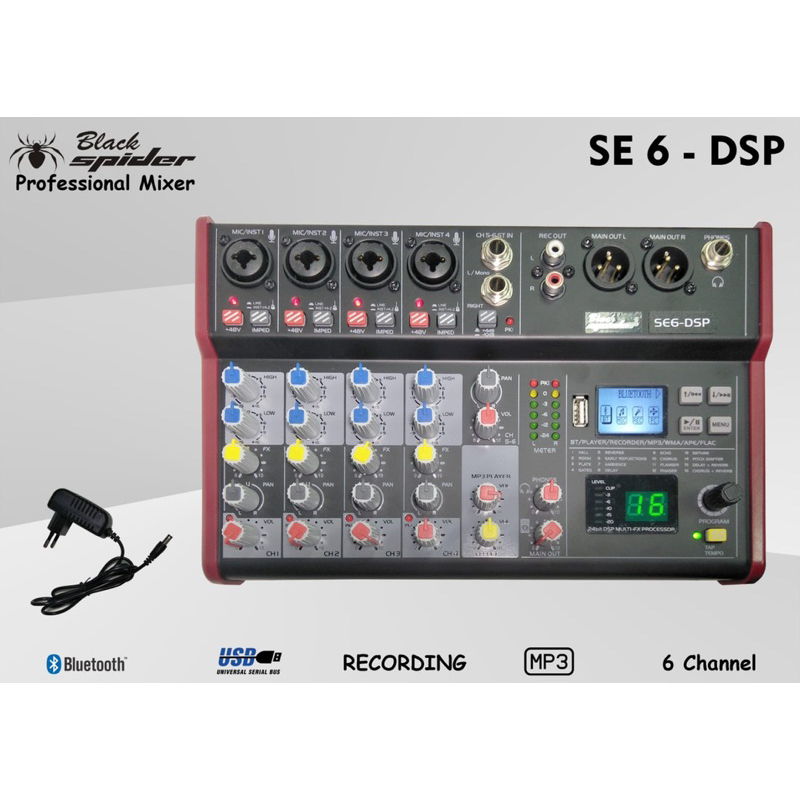Black Spider MIXER AUDIO 6 CHANEL BLACK SPIDER SE6 ME Mixer blackspider se 6 Black Spider mixer 6 ch