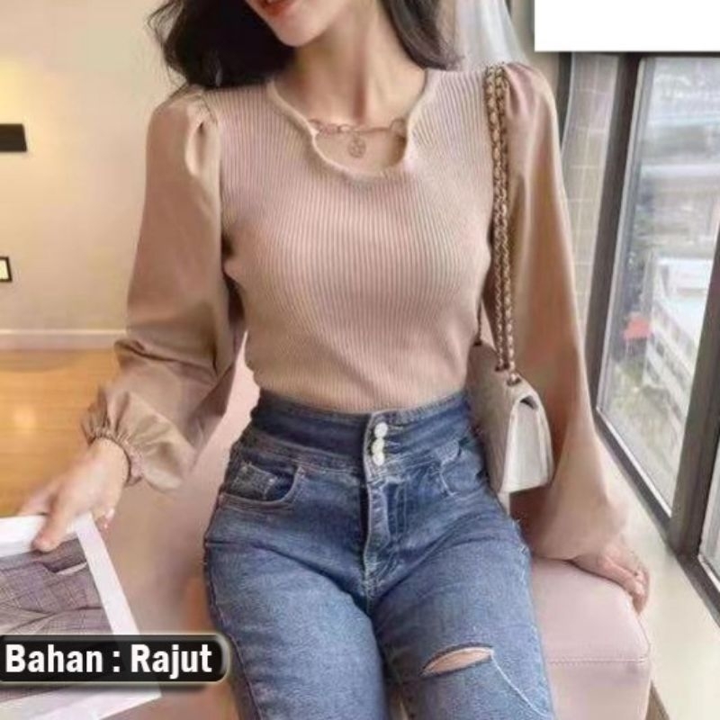 Blouse Rajut Wanita Premium Lengan Puff sexy Baju Atasan