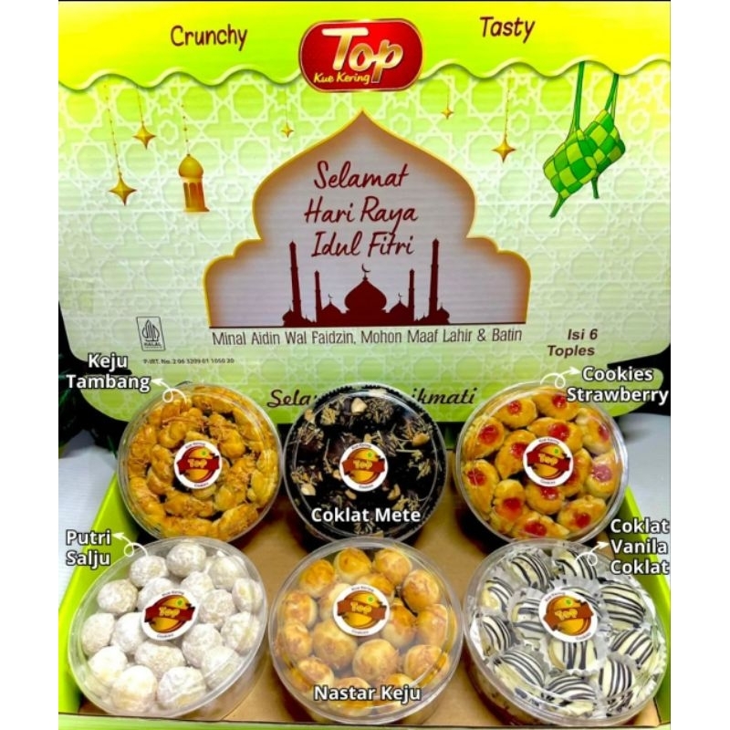 

TOP COOKIES Paket isi 6 Kue Kering 250gram Hampers Paket Lebaran Ramadhan Idul Fitri